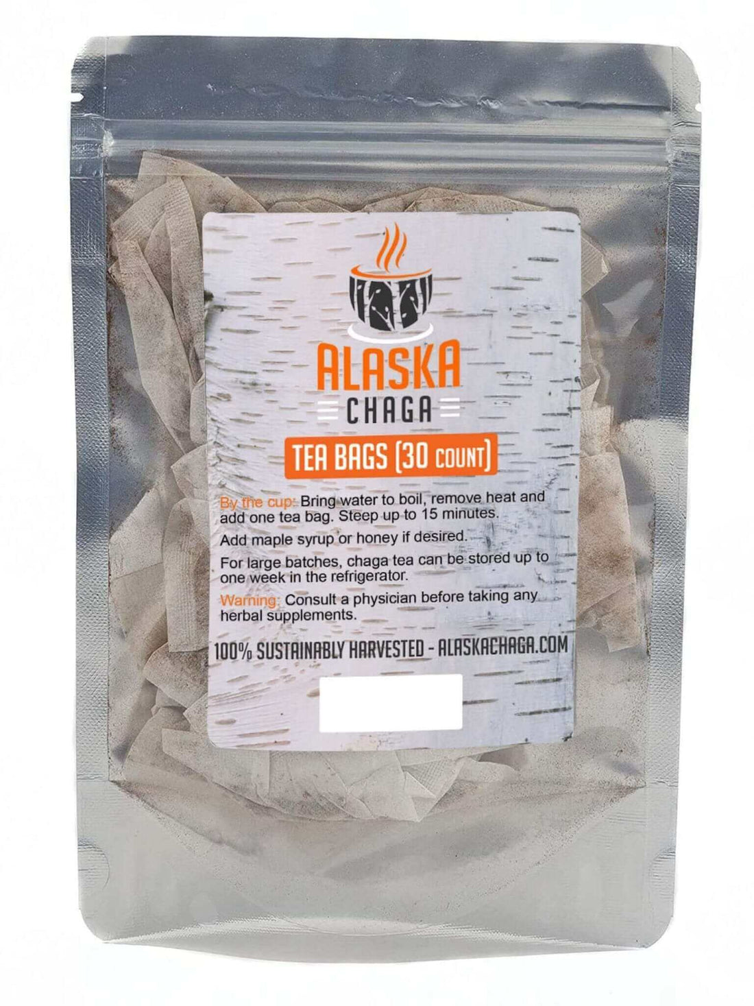 Wild Alaska Chaga Mushroom Tea Bags - Sustainably Harvested, Organic, Non-GMO, Gluten-Free - Antioxidant Immune System Booster - AlaskaChaga